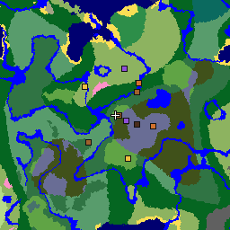 Map of seed -3619166111182634627: 2,048 by 2,048 blocks around its spawn, with its biomes and structures