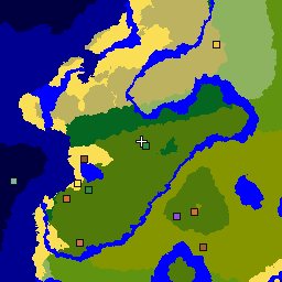 Mappa del seme -473115704799344089: 1024 per 1024 blocchi intorno al punto di generazione, con biomi e strutture