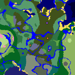 Map of seed -8214509181401719299: 2,048 by 2,048 blocks around its spawn, with its biomes and structures