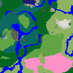 Map of seed -8467198158752816316: 1,024 by 1,024 blocks around its spawn, with its biomes and structures