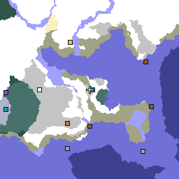 Map of seed -9049516625970899996: 1,024 by 1,024 blocks around its spawn, with its biomes and structures
