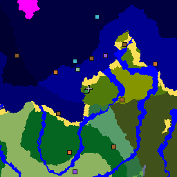 Mappa del seme 2189947972509421407: 1024 per 1024 blocchi intorno al punto di generazione, con biomi e strutture