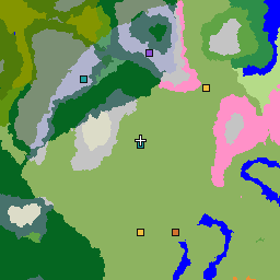 Map of seed 2366101618515563969: 1,024 by 1,024 blocks around its spawn, with its biomes and structures