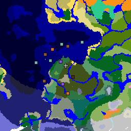 Map of seed 3186399356228722285: 2,048 by 2,048 blocks around its spawn, with its biomes and structures
