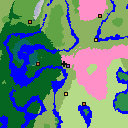 Karte des Seeds 4853664724935464303: 1.024 × 1.024 Blöcke um seinen Einstiegspunkt, mit Biomen und Bauwerken
