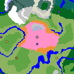 Karte des Seeds 5465802435748792713: 1.024 × 1.024 Blöcke um seinen Einstiegspunkt, mit Biomen und Bauwerken