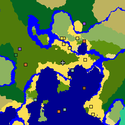 Mappa del seme 6424951202821734231: 1024 per 1024 blocchi intorno al punto di generazione, con biomi e strutture