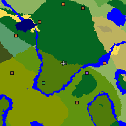 Mappa del seme 6662953018456309628: 1024 per 1024 blocchi intorno al punto di generazione, con biomi e strutture