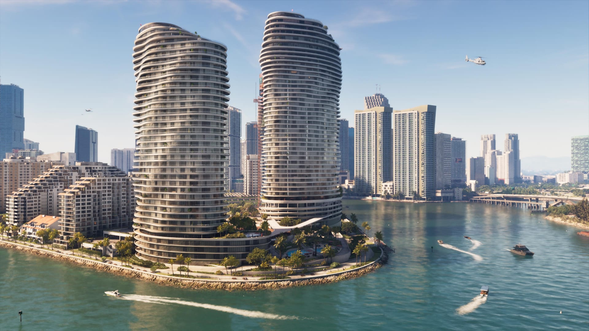 Due torri curve su una punta di Vice City, dagli screenshot di GTA VI di Rockstar: cosa rivela il reportage di Bloomberg su come è nato GTA 6